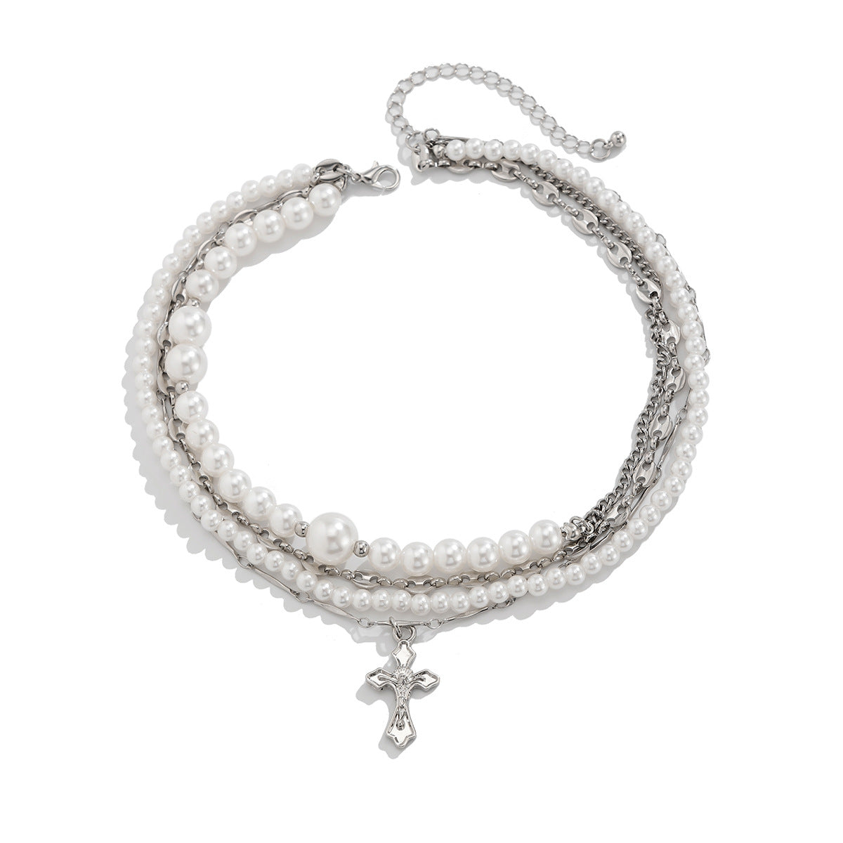 Wholesale Retro multi-layer imitation pearl cold personality rivet pendant handmade necklace